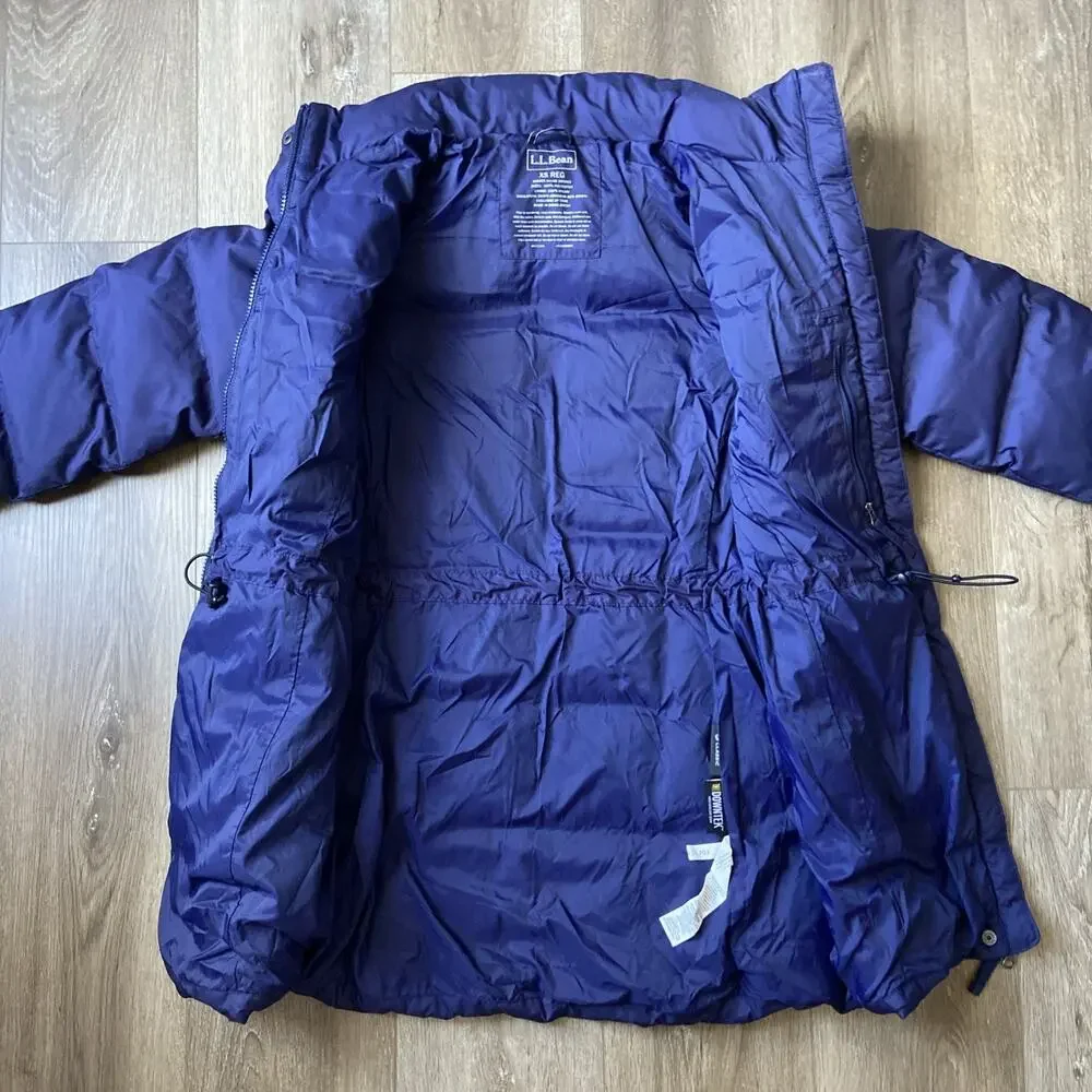 L.L. Bean Down Tek Down Puffer Coat Sz XS Blue Length